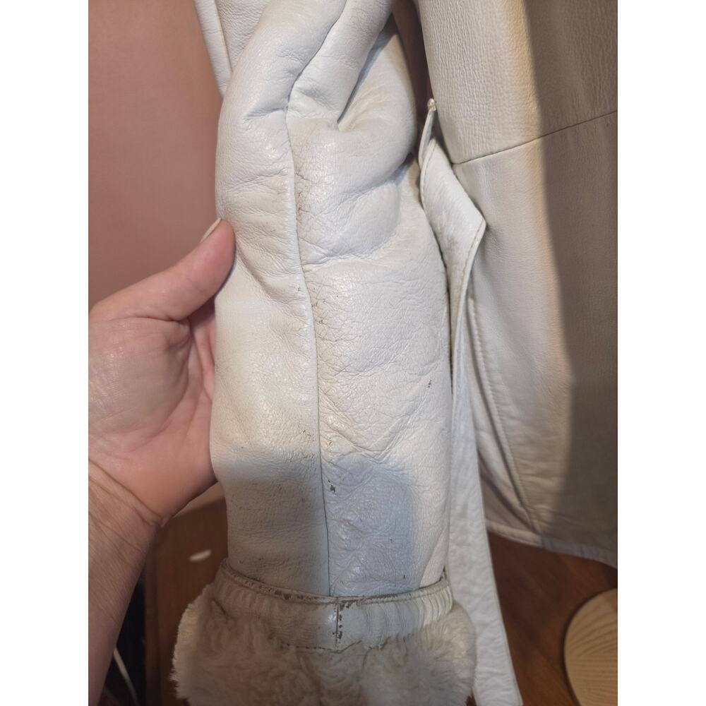 Vintage Y2k Wilsons Leather Fuzzy Lined Coat With Hood White Womens Size Large - Picture 7 of 11